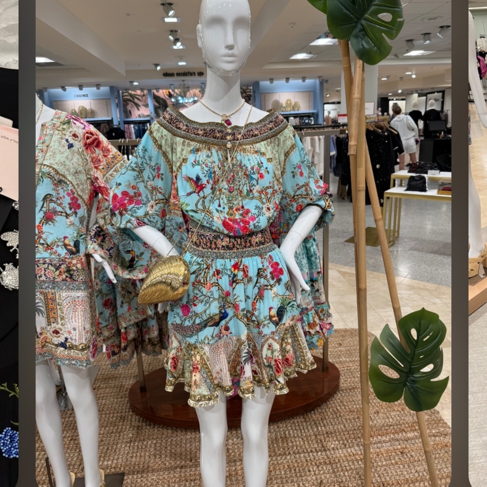 Camilla Floral Off-Shoulder Dress with Birds